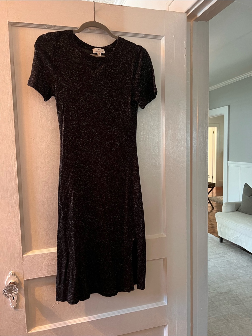 Socialite Black Sparkle Crew-Neck Short-Sleeve Midi Dress